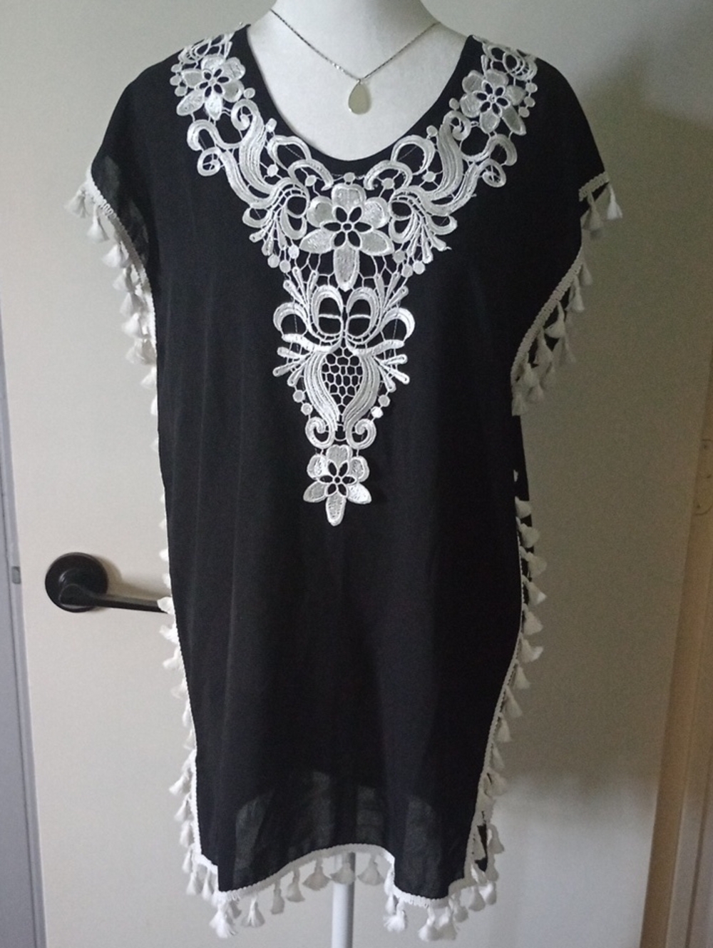 Black and White Embroidered Top / Cover Up Size XS NWT
